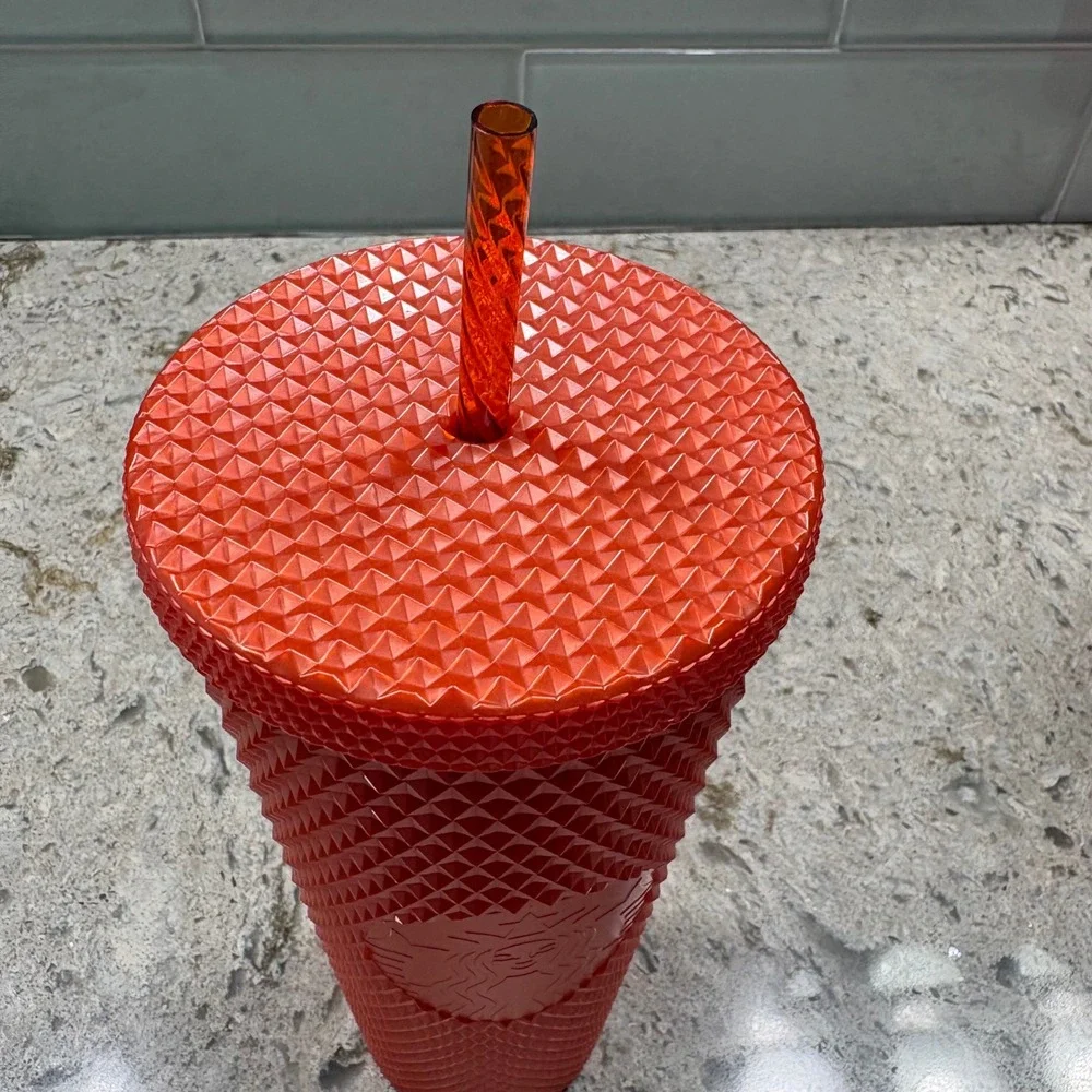 Starbucks Tumbler 24 oz Orange Studded Tumbler Cup with Lid‎ and Straw